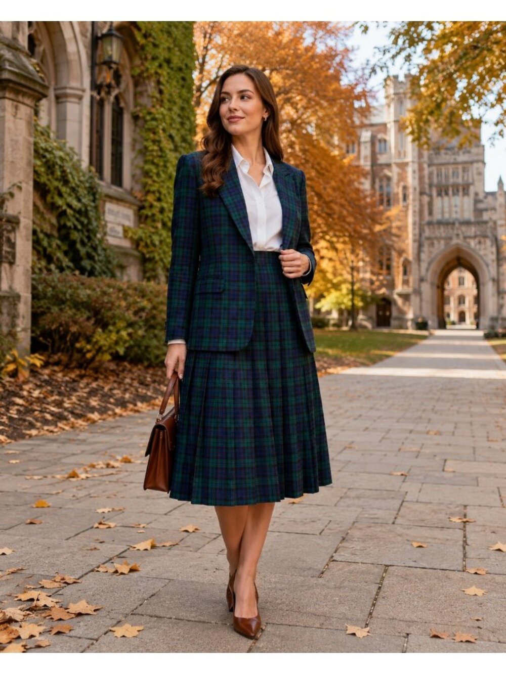 VTG Pendleton Womens Black Watch Tartan Wool Skirt Suit Size 16 USA Blazer